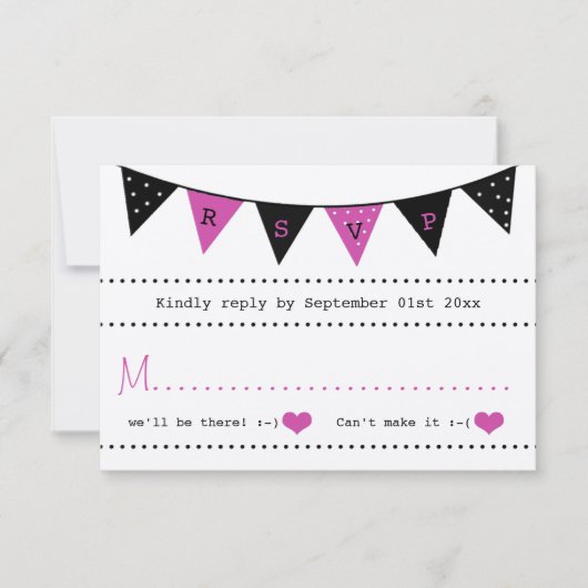 Het moderne roze Collectie van het Bunting Wedding RSVP Kaartje (Voorkant)