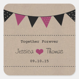 Het moderne roze Collectie van het Bunting Wedding Vierkante Sticker