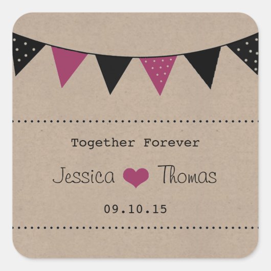Het moderne roze Collectie van het Bunting Wedding Vierkante Sticker (Voorkant)
