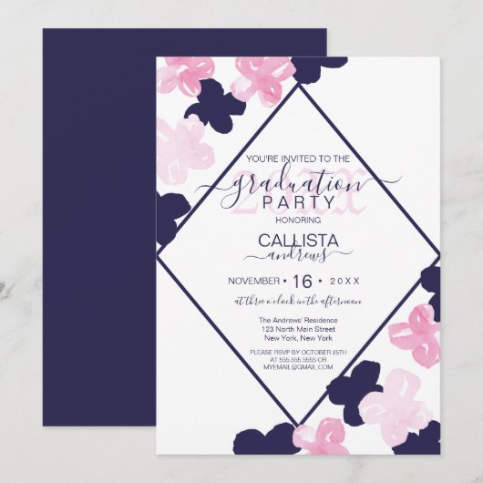 Het moderne roze Waterverf Afstuderen van de Marin Kaart (Voorkant / Achterkant)