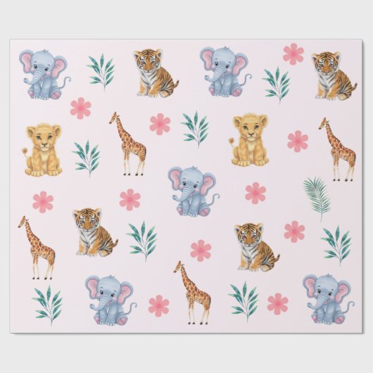Het moderne Safari Oerwoud Animals Elephant Tiger Cadeaupapier (Vlak)