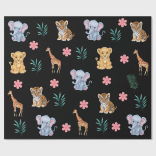 Het moderne Safari Oerwoud Animals Elephant Tiger Cadeaupapier