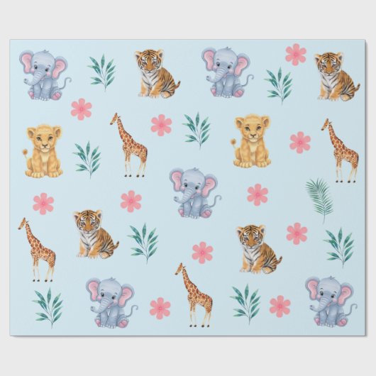 Het moderne Safari Oerwoud Animals Elephant Tiger  Cadeaupapier (Vlak)