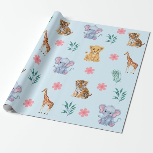 Het moderne Safari Oerwoud Animals Elephant Tiger  Cadeaupapier (Uitgerold)