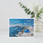 Het moderne Santorini Save the Date Briefkaart (Staand voorkant)