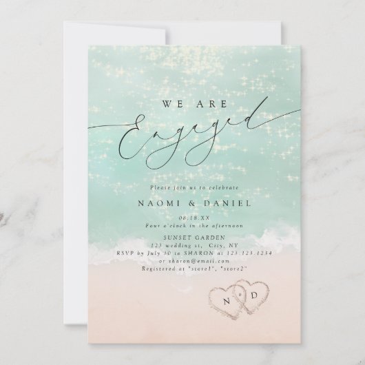 Het moderne script van Hearts in het Sand Beach Ve Kaart (Voorkant)