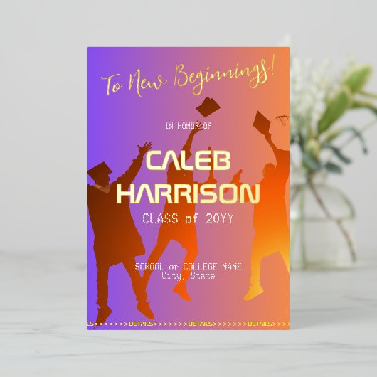 Het moderne technische Afstuderen Sunset Modern Folie Uitnodiging (Staand Voorkant)