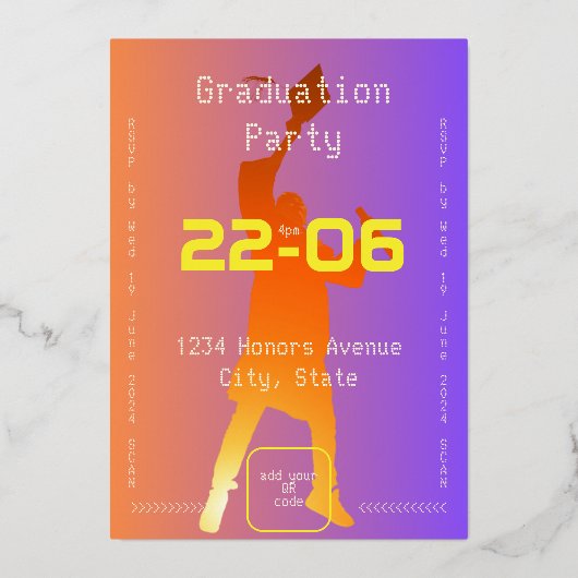 Het moderne technische Afstuderen Sunset Modern Folie Uitnodiging (Achterkant)