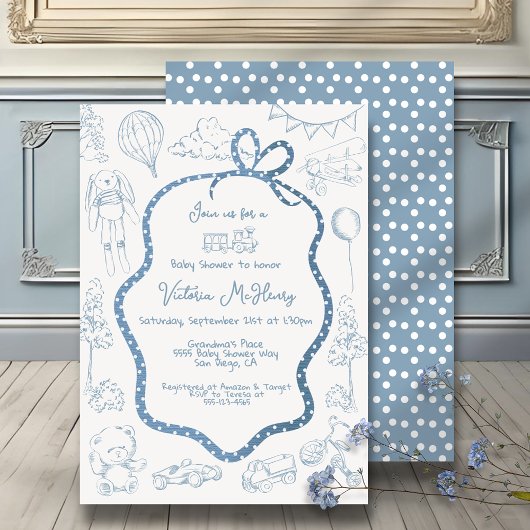 Het moderne Toile de Jouy Baby shower Kaart