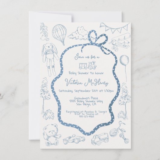 Het moderne Toile de Jouy Baby shower Kaart (Voorkant)