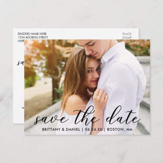 Het moderne Trendy Manuscript sparen de Datum | Fo Briefkaart (Voorkant / Achterkant)