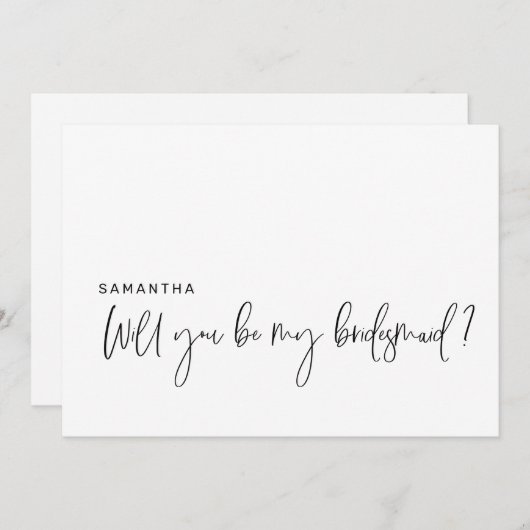 Het moderne voorstel zal u mijn Bridesmaid Kaart z (Voorkant / Achterkant)