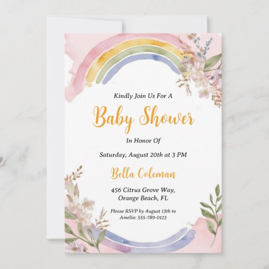 Het moderne waterverf Boho Rainbow baby shower Kaart (Voorkant)