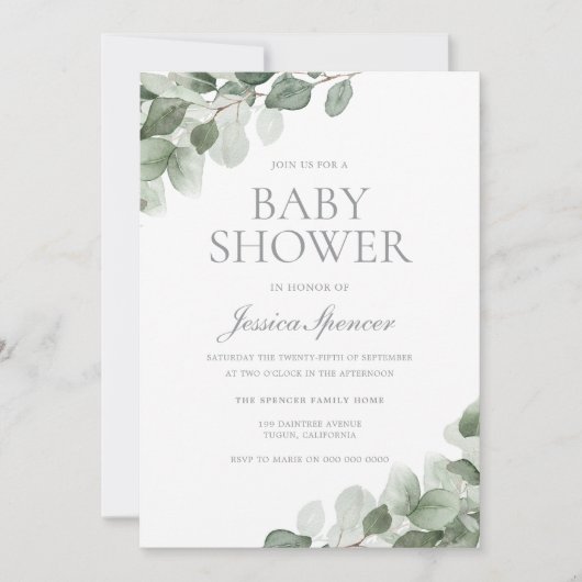 Het moderne Waterverf Greenery Baby shower Kaart (Voorkant)