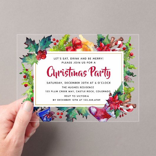 Het moderne Waterverf kerstfeest Acryl Uitnodigingen (Insitu (Draagbaar))