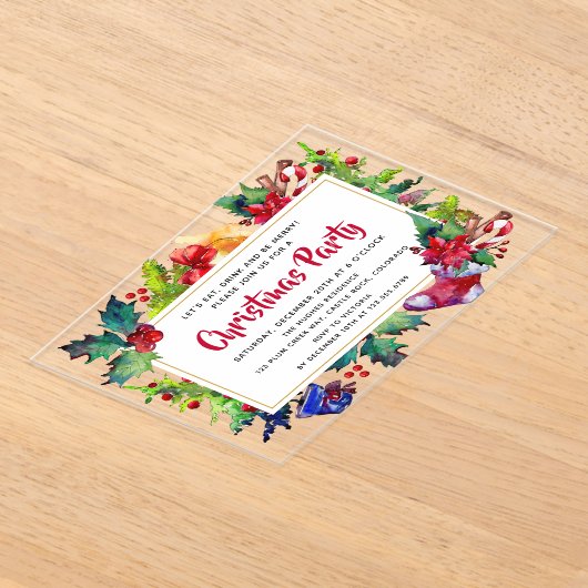 Het moderne Waterverf kerstfeest Acryl Uitnodigingen (Laagn)
