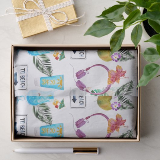 Het moderne Waterverf tropische strandpatroon Tissuepapier (Geschenk)