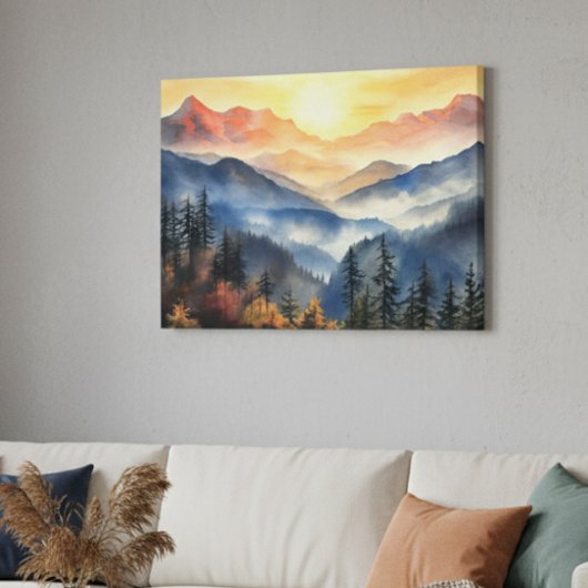 Het moderne Waterverf zonsonderganglandschap Canvas Afdruk