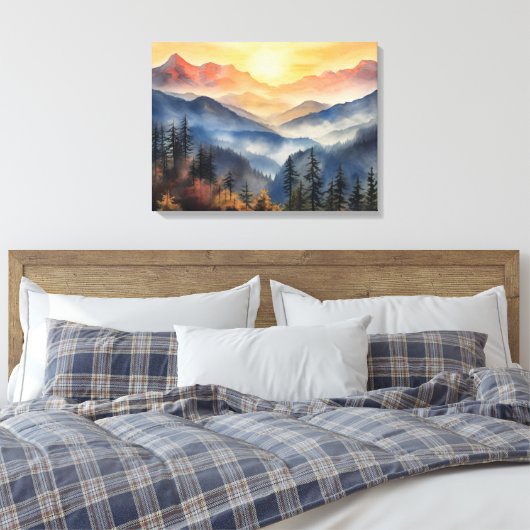 Het moderne Waterverf zonsonderganglandschap Canvas Afdruk (Insitu (Slaapkamer))