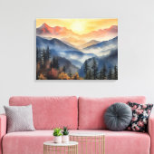 Het moderne Waterverf zonsonderganglandschap Canvas Afdruk (Insitu (Woonkamer))