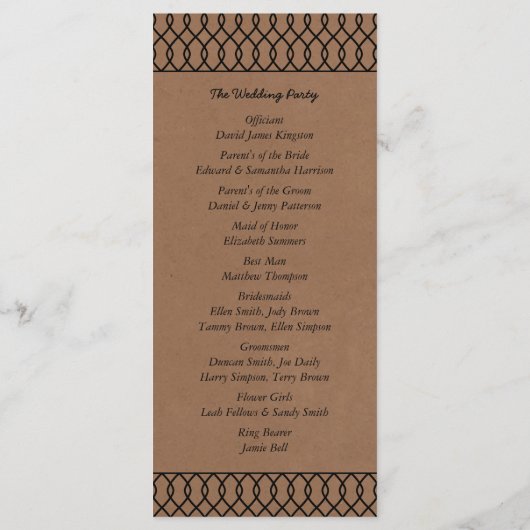 Het moderne Whimsical Kraft Wedding Collectie Programmakaart (Achterkant)