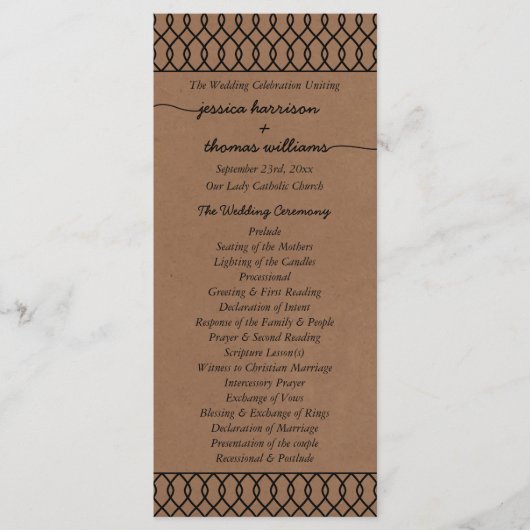 Het moderne Whimsical Kraft Wedding Collectie Programmakaart (Voorkant)