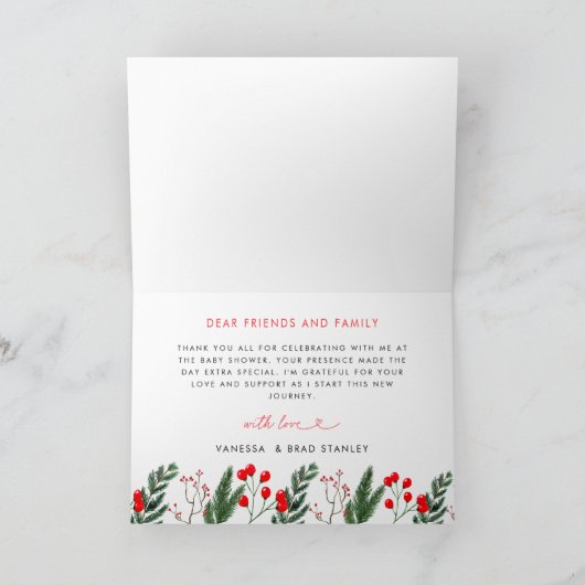 Het moderne Winter Red Christmas Santa Baby shower Bedankkaart (Binnen)