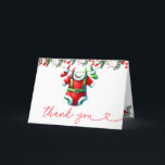 Het moderne Winter Red Christmas Santa Baby shower Bedankkaart<br><div class="desc">Spreek uw dankbaarheid in feestelijke stijl uit met onze Modern Winter Red Christmas Santa Baby shower Thank You Card. Deze kaart is voorzien van een vrolijke Kerstman tegen een levendige rode achtergrond, geaccentueerd met delicate sneeuwvlokken en wintergroen, perfect vastleggen van de vakantie geest. Het is de ideale manier om je...</div>
