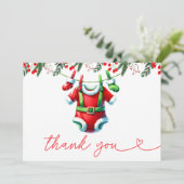 Het moderne Winter Red Christmas Santa Baby shower Bedankkaart (Staand voorkant)