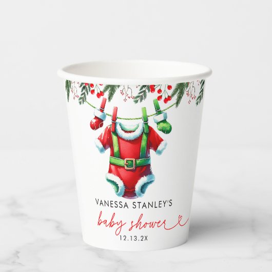 Het moderne Winter Red Christmas Santa Baby shower Papieren Bekers (Voorkant)