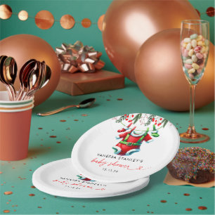 Het moderne Winter Red Christmas Santa Baby shower Papieren Bordje