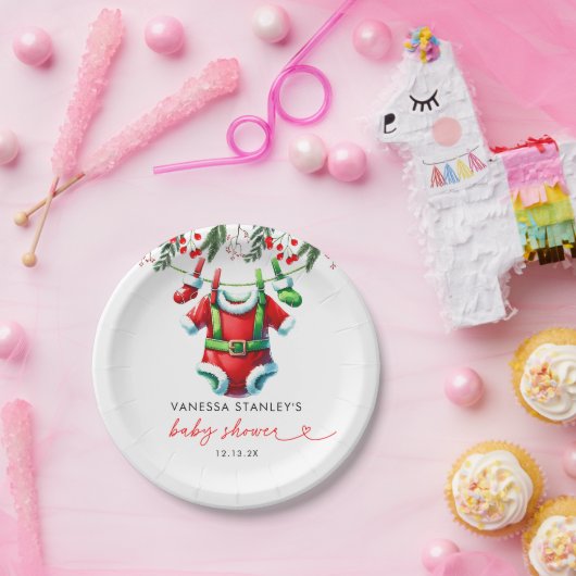 Het moderne Winter Red Christmas Santa Baby shower Papieren Bordje (Feest)
