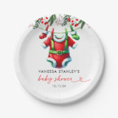 Het moderne Winter Red Christmas Santa Baby shower Papieren Bordje (Voorkant)