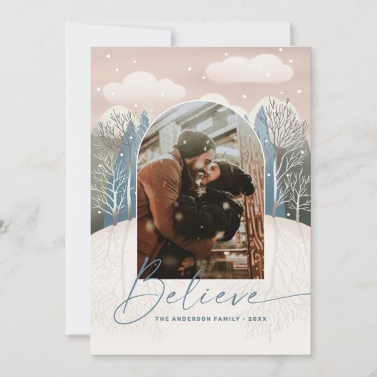 Het moderne winterbos met kerst. Geloven Arch Foto Feestdagenkaart (Voorkant)