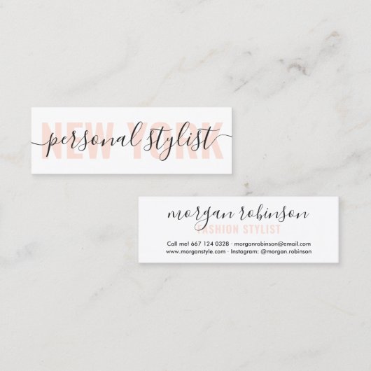 Het moderne witte en perzige mode stylist manuscri mini visitekaartje (Voorkant / Achterkant)