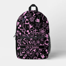 Het moderne zwart-roze biochemieleven is complex bedrukte rugzak