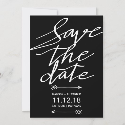 Het moderne zwarte en witte manuscript eenvoudig s save the date (Voorkant)