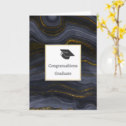 Het moderne Zwarte & Gouden Pet van de Afstuderen Kaart (Gele Bloem)