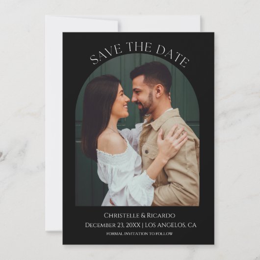 Het moderne zwarte huwelijksmonogram sparen de Dat Save The Date (Voorkant)