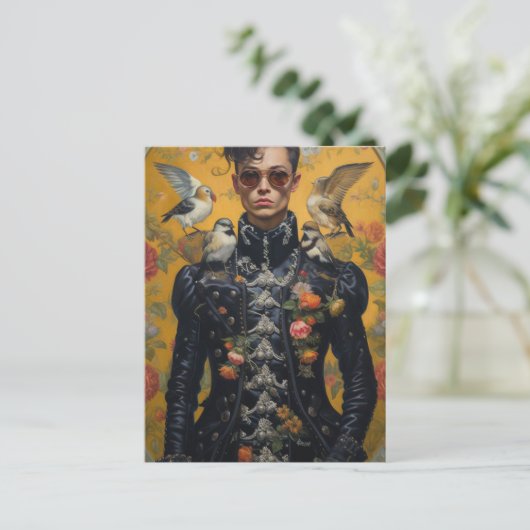Het modieuze Man met vogeltjes Briefkaart (Staand voorkant)