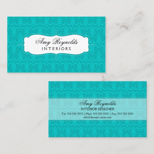 Het modieuze Turkoois van het Damast Visitekaartje (Voorkant / Achterkant)