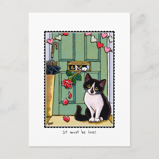 'Het moet liefde zijn' Kitty Cat Custom Briefkaart (Voorkant)