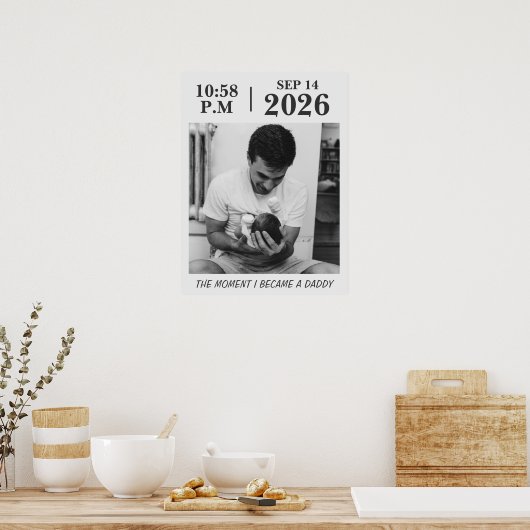 Het moment dat ik vader werd, persoonlijke geboort poster (Keuken)