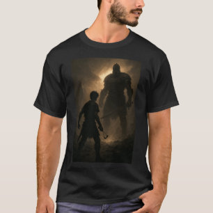 Het moment voor de slag David vs Goliath retr T-shirt