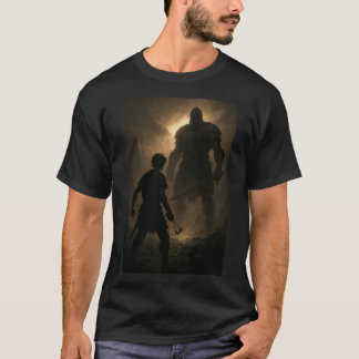 Het moment voor de slag David vs Goliath retr T-shirt
