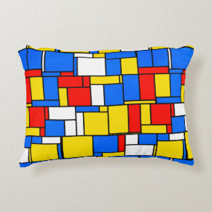 Het Mondrian Geïnspireerde Rode Blauwe Gele Accent Kussen