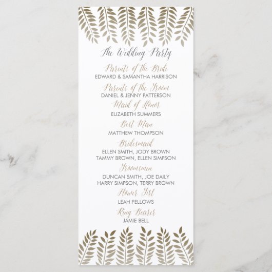 Het Monochrome Fern Woodland Wedding Collectie Programmakaart (Achterkant)