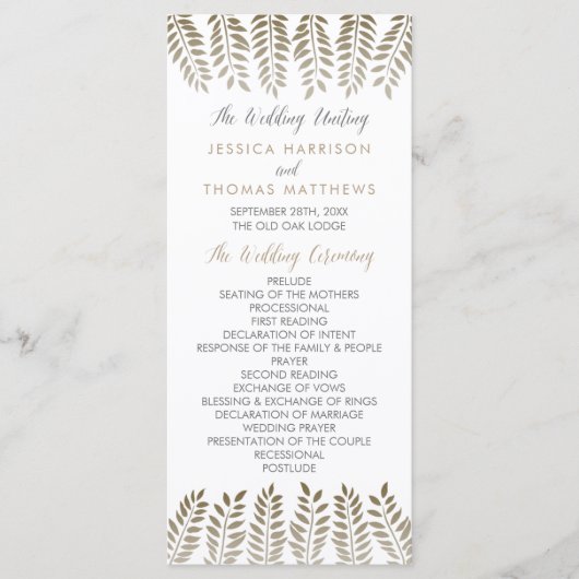 Het Monochrome Fern Woodland Wedding Collectie Programmakaart (Voorkant)