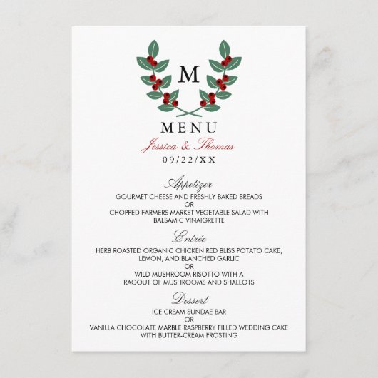 Het Monogram Berry Struik Wedding Collectie - Menu (Voorkant)
