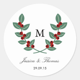 Het Monogram Berry Struik Wedding Collectie Ronde Sticker